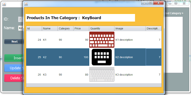 java inventory system - show products in a category
