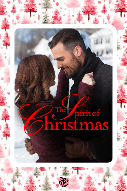 'The spirit of Christmas" movie cover, A Girl's Guide to Best Christmas Rom-Com Banner with ipad with love romance movie on screen in pink red and white Holiday Christmas theme pattern
