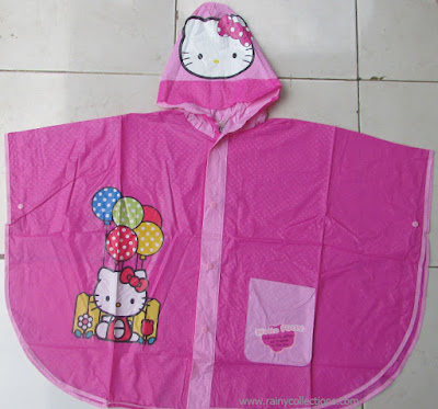 jas hujan anak karakter hello kitty dengan model ponco yang sesuai untuk anak kecil