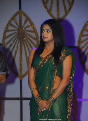 Priyamani in a Green Designer Saree with a Sleeveless Blouse