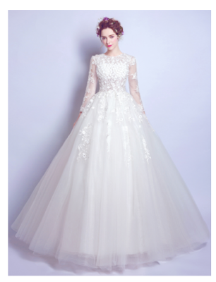  Duchesse-Linie U-Ausschnitt bodenlang Lange Ärmel Tülle Wedding Dress # AM218