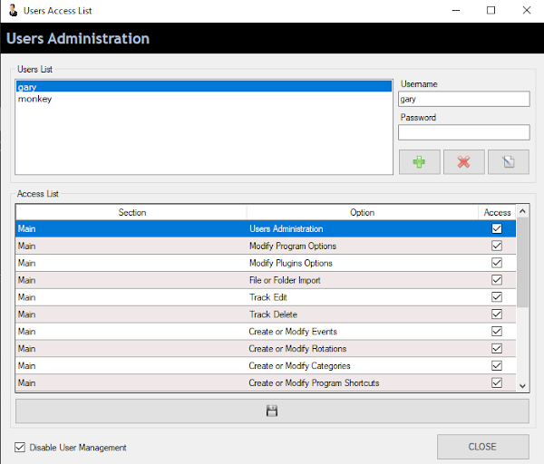 user management radio dj