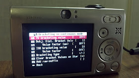 CHDK bracketing menu, screen view