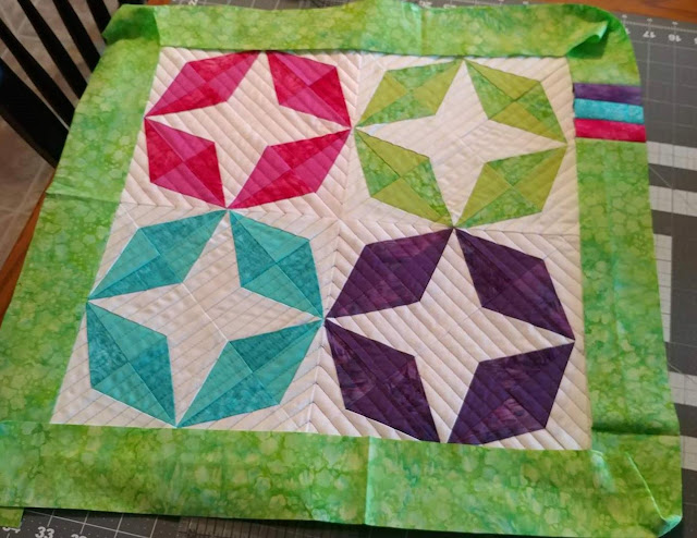 Batiks and solids for a modern Teal Mini Swap Quilt