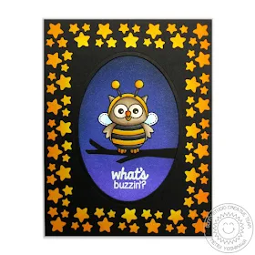 Sunny Studio Stamps: Happy Owl-o-ween What's Buzzin' Owl in Bumblebee costume card by Mendi Yoshikawa