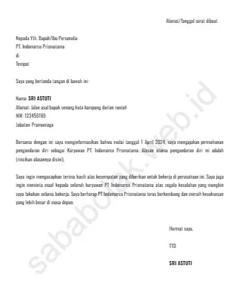 Surat Pengunduran Diri Karyawan