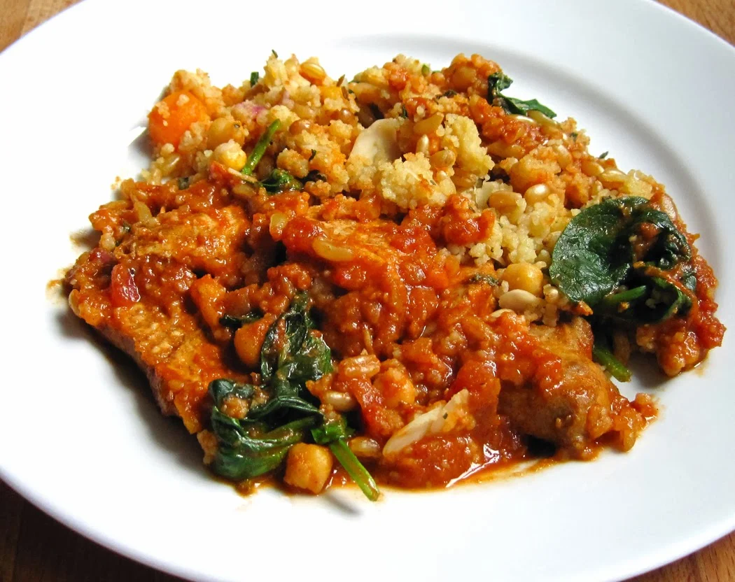 Chicken and Almond Tagine with Lemon Couscous and Spinach