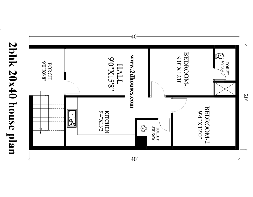 20x40 house plans with 3 bedrooms