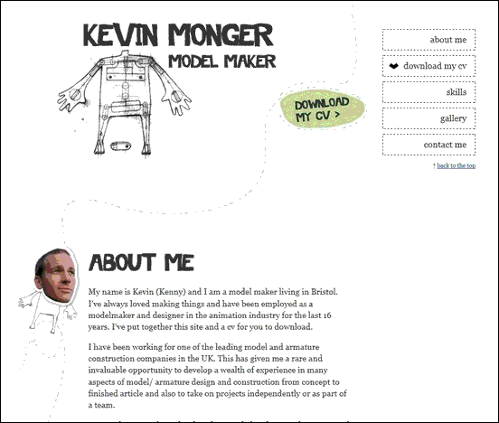 Kevin Monger - Website design using drawings and illustration