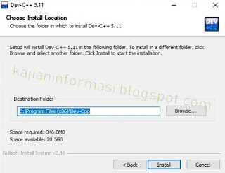 Direktori Instalasi Dev C++
