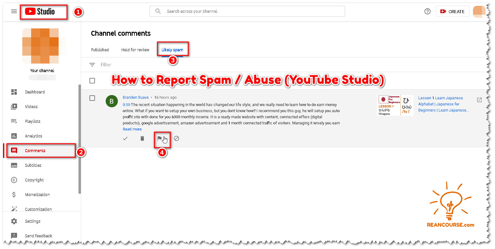 How to Report Spam on YouTube Studio with Instruction
