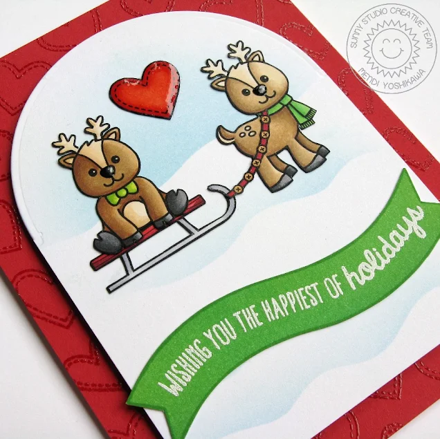 Sunny Studio Stamps: Gleeful Reindeer Holiday Christmas Card by Mendi Yoshikawa