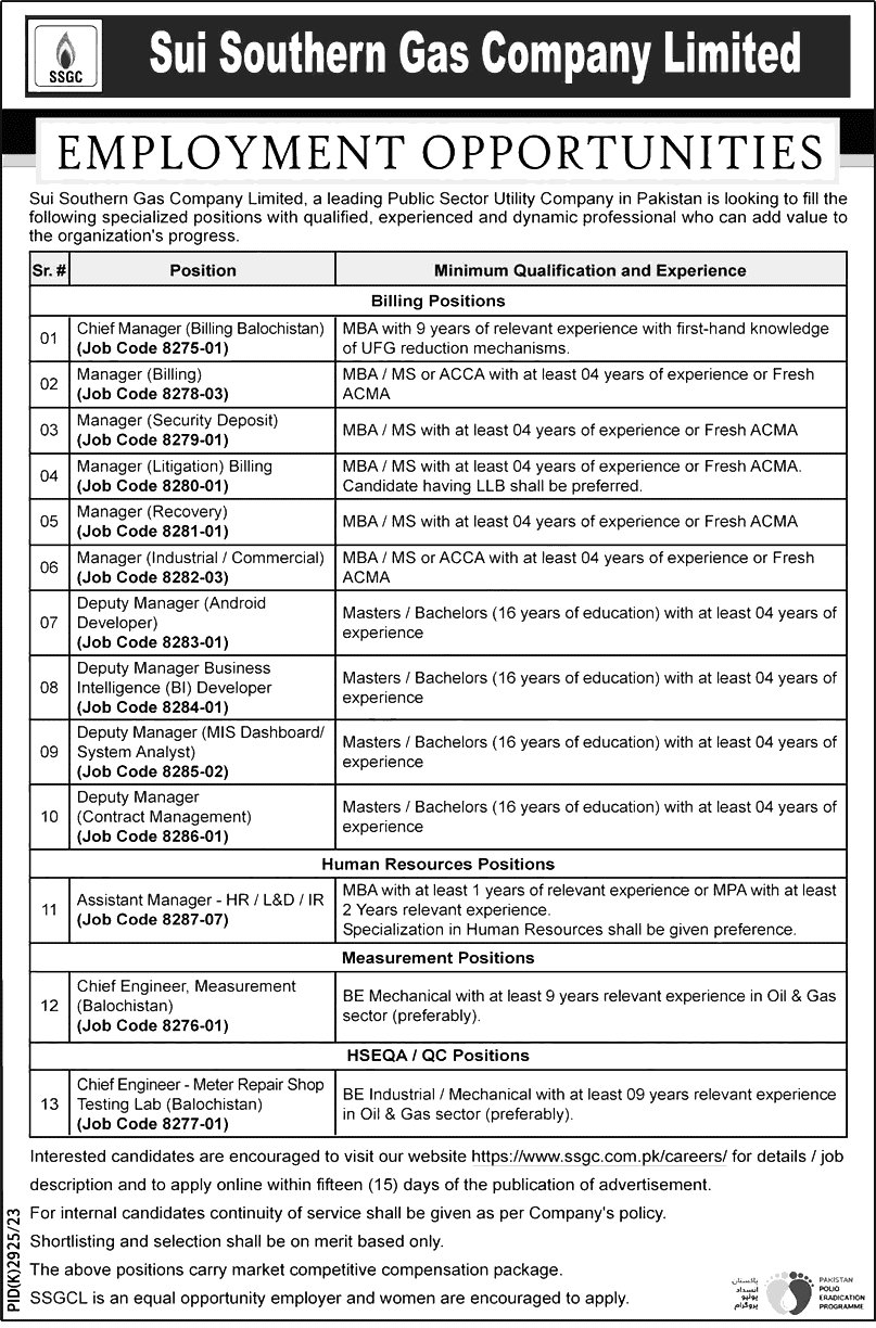 Sui Southern Gas Company Limited Jobs 2024 – Apply Now