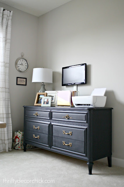 Painted desk in black with gold hardware