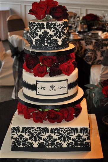 This three tier damask cake was created for Bobbi Jo and Brian's wedding 