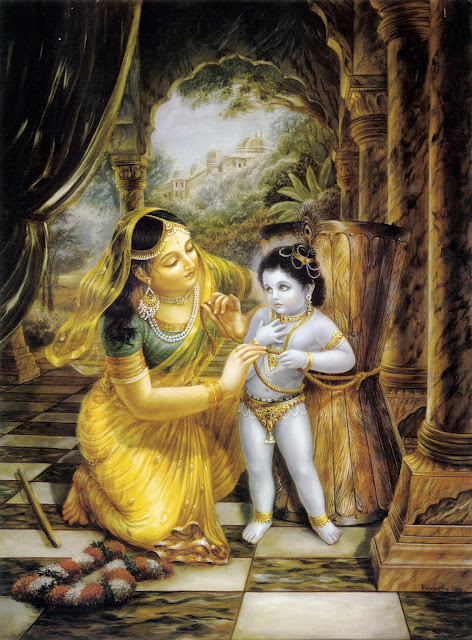 baby Krishna tied with rope by yashoda