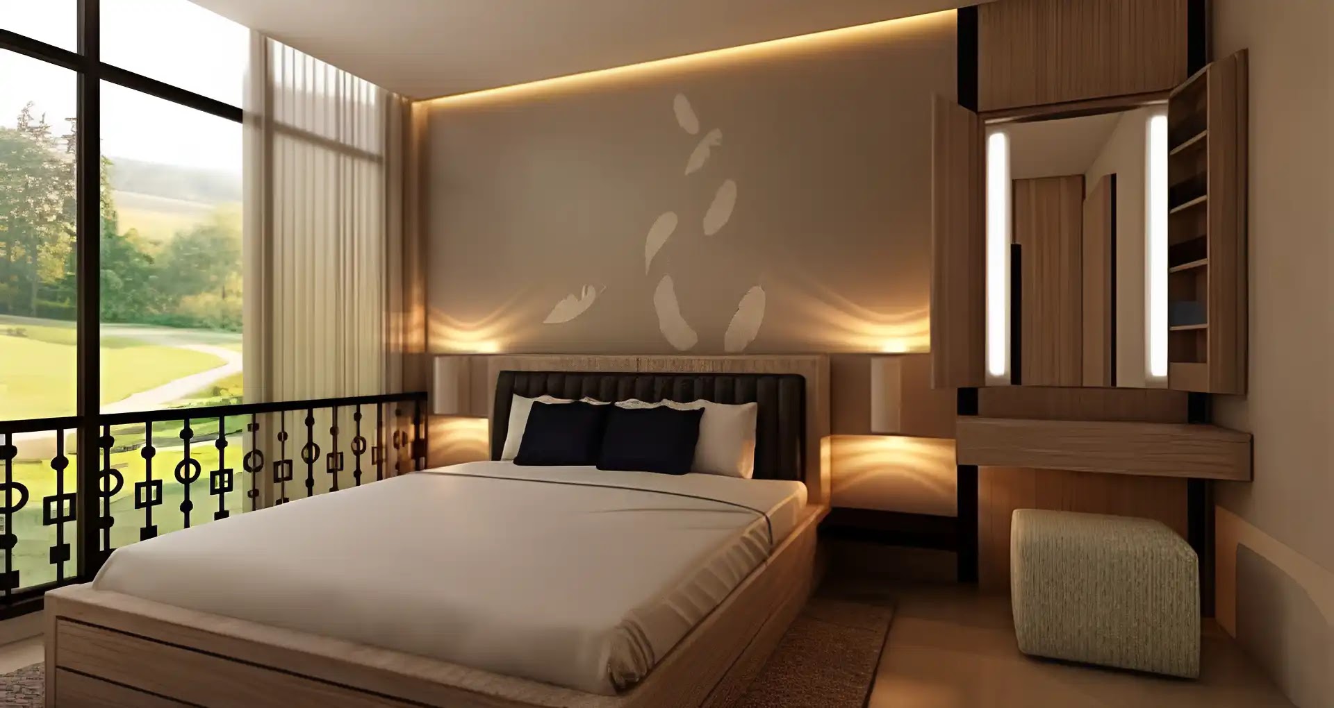 Desain Kamar Tidur Modern dengan Nuansa Lampu LED