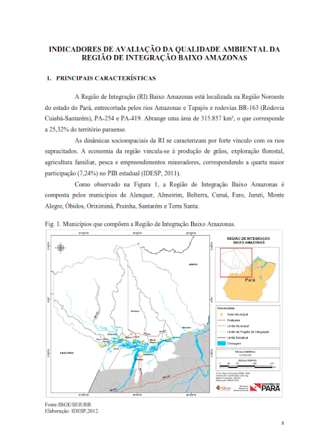 INDICADORES DE QUALIDADE AMBIENTAL DOS MUNICÍPIOS DA REGIÃO DE INTEGRAÇÃO BAIXO AMAZONAS - 2013