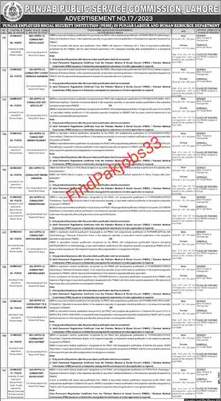 Punjab Public Service Commission PPSC jobs Advertisement No 17/2023