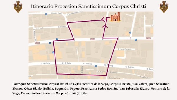 Recorrido y Horario de la Procesión Eucarística de la Hermandad Sacramental del Carmen Doloroso de Málaga 