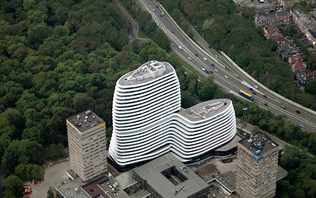 Picture of an office building as seen from the air