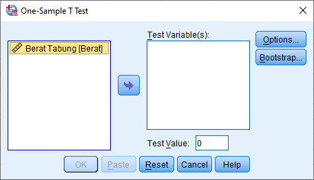 Kotak dialog one sample t test