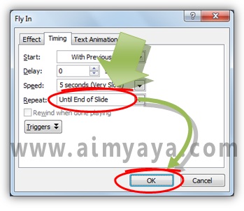  Gambar:  Cara Membuat agar animasi diulangi terus menerus  di powerpoint 
