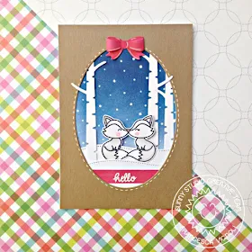 Sunny Studio Stamps: Foxy Christmas Rustic Winter Stitched Ovals Arctic Fox Winter Themed Cards by Franci Vignoli