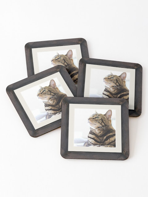 four coasters with cat photo art