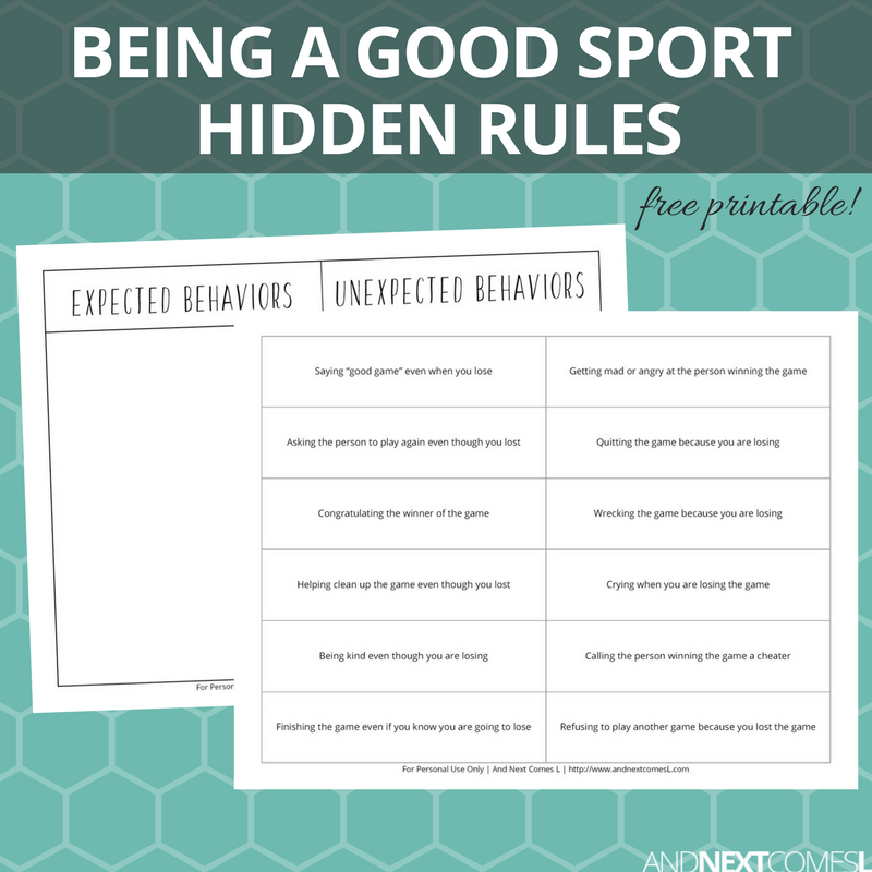 Being A Good Sport Hidden Rules Social Skills Printable