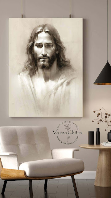 Jesus Christ, Sketch, monochromatic painting, large printable by varnachitra Biju