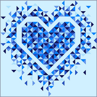 Exploding Heart quilt using solid blue fabrcis