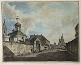 View of the Church of Our Lady of Greben and Vladimir Gate in Kitai-Town by Fyodor Alekseyev - Architecture Drawings from Hermitage Museum