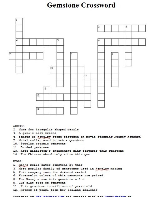 Gemstone Crossword Puzzle