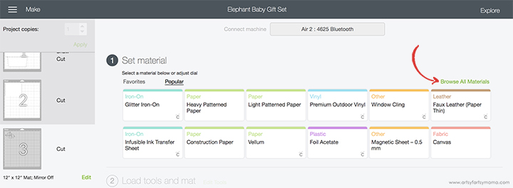 Set Cutting Materials in Cricut Design Space