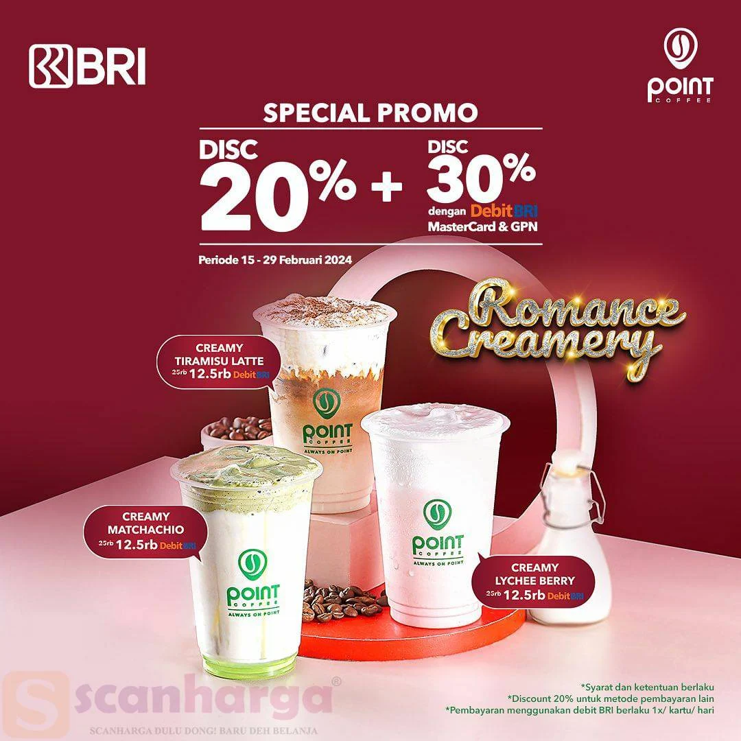 Promo Point Coffee Romance Creamery Diskon 20% + 30%