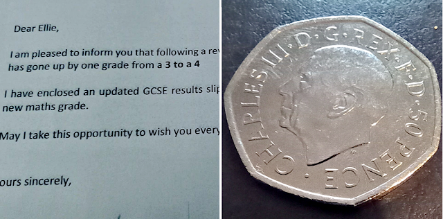 GCSE letter and new 50p coin