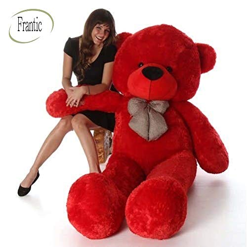 Frantic Soft Plush Fabric Cherry Red Teddy Bear with Neck Bow