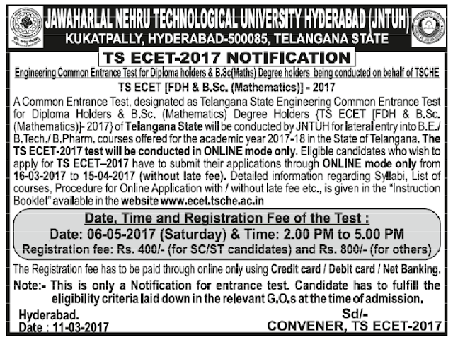 TS ECET-2017 Notification Released