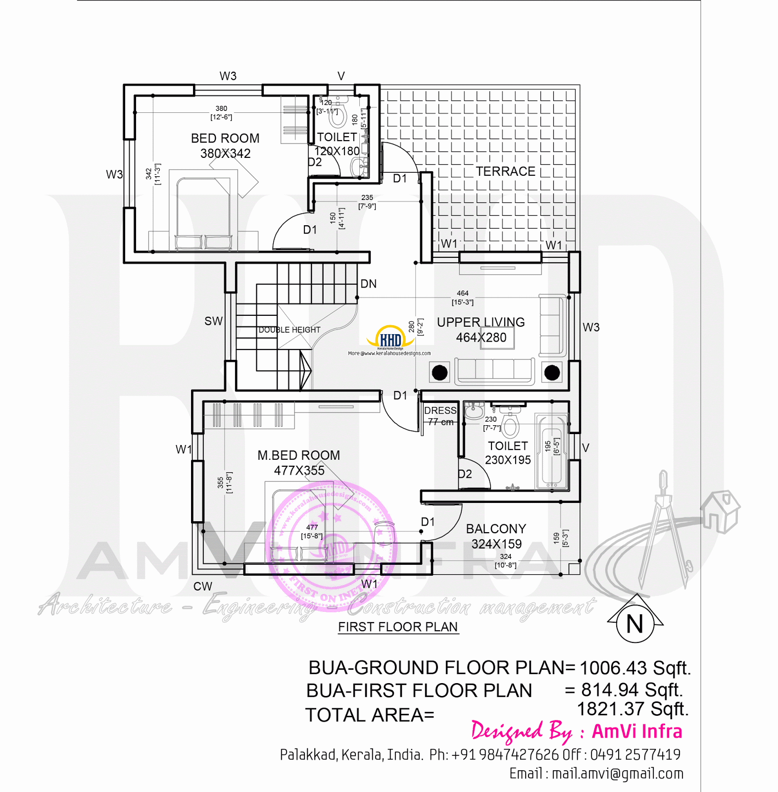 House rendering with floor plan - Kerala home design and floor plans