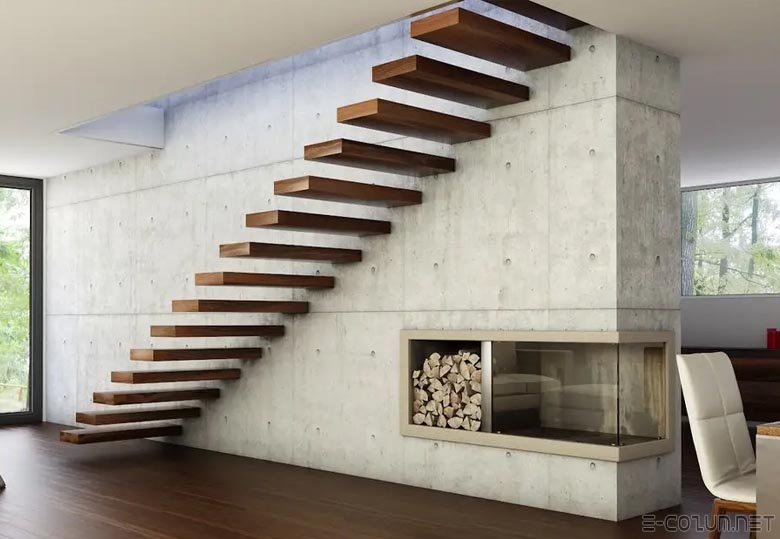 Duvara monteli sade merdiven tasarımı