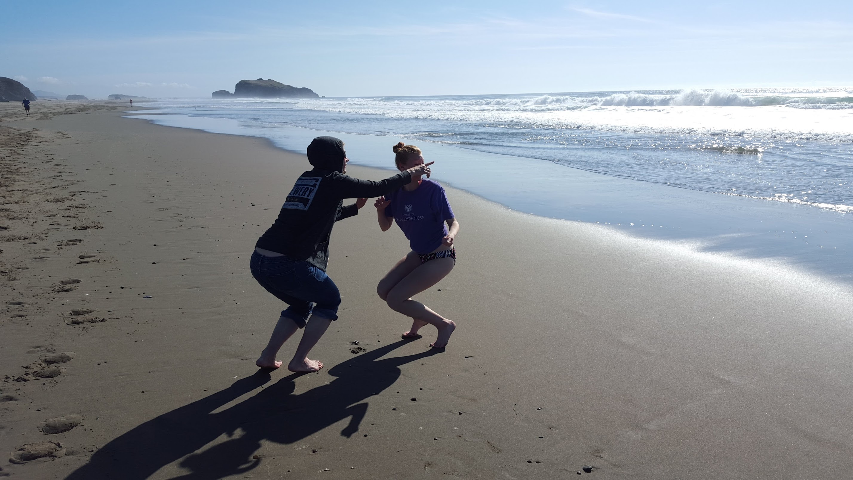 Finally, my favorite picture of Pam and Lydia. We were on vacation at Bandon Beach in Oregon, and Pam spotted a seal just offshore. I happened to catch the exact moment.