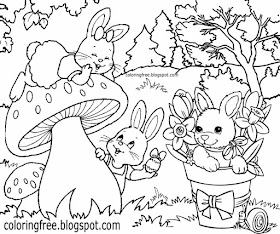 Traditional Easter bunny cute baby rabbits coloring pages for kids clipart egg printable art drawing