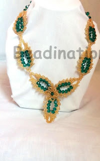  Green and Gold St. Petersburg Stitch Beaded Leaf 