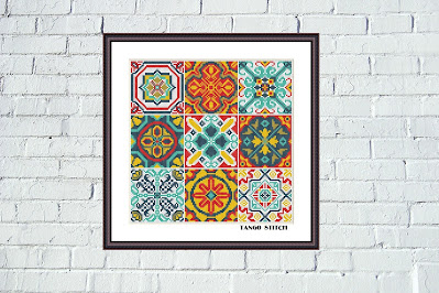 Portugal ceramic tile ornaments cross stitch embroidery - Tango Stitch