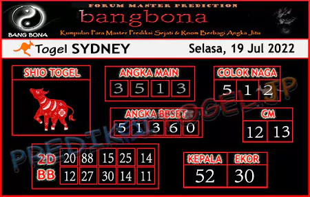 Prediksi Bang Bona Sydney Selasa 19 Juli 2022