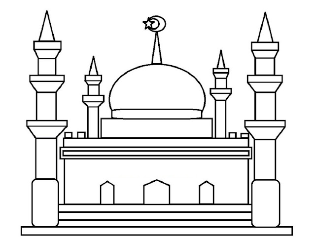 Mewarnai sketsa gambar masjid