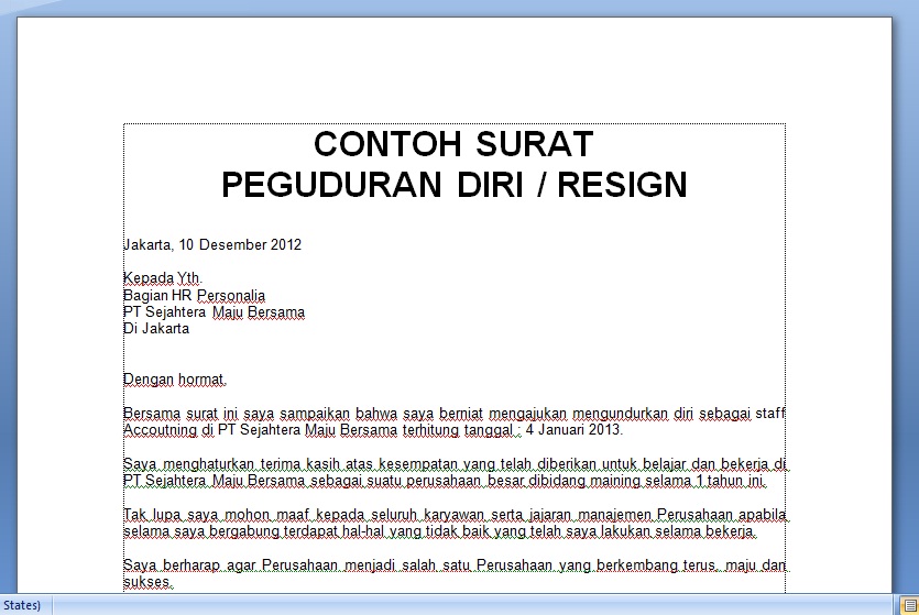 Image Contoh Surat Pemberitahuan Karyawan Resign Pictures 