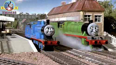 Edward the blue engine and Henry the green engine at Sodor Wellsworth royal Edward the kings station