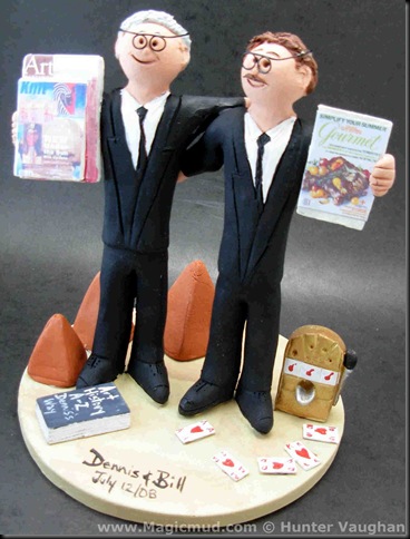 Custom Gay Wedding Cake Topper The groom on the left is brandishing some 